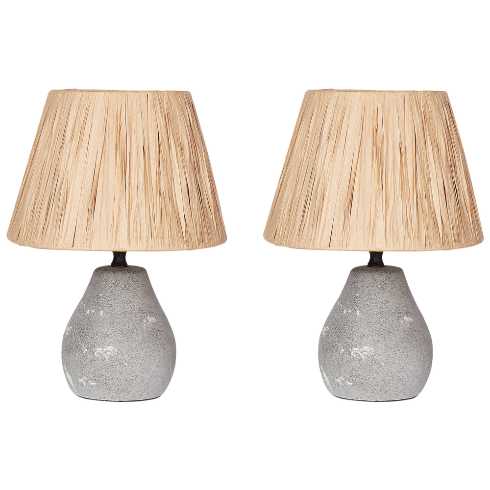 Beliani Set Of 2 Table Lamps Arwadito Ceramic Grey