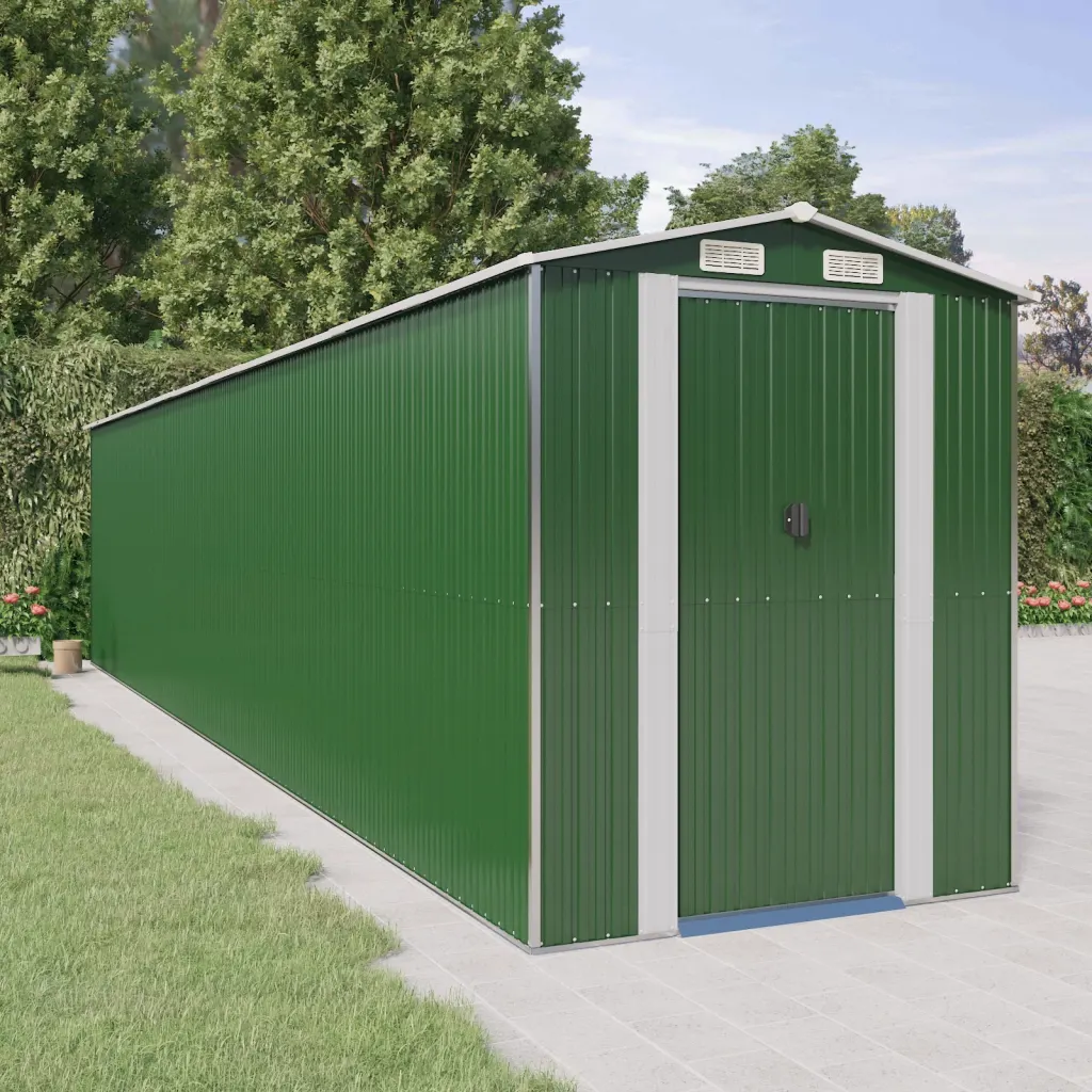 VidaXL Garden Shed Green 192x938x223 cm Galvanised Steel, Green
