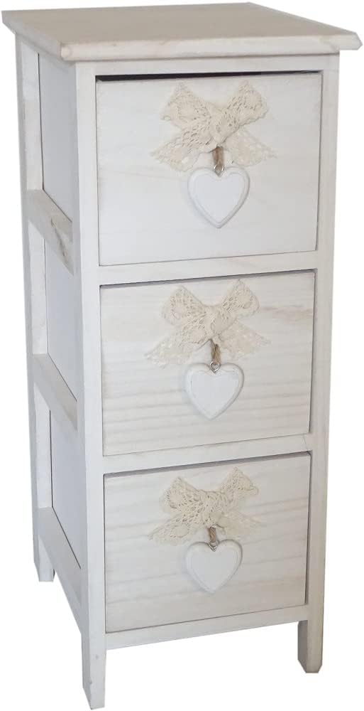 Biacchi Cassettiera 3 cassetti con cuore bianco in legno shabby chic arredo casa C656118