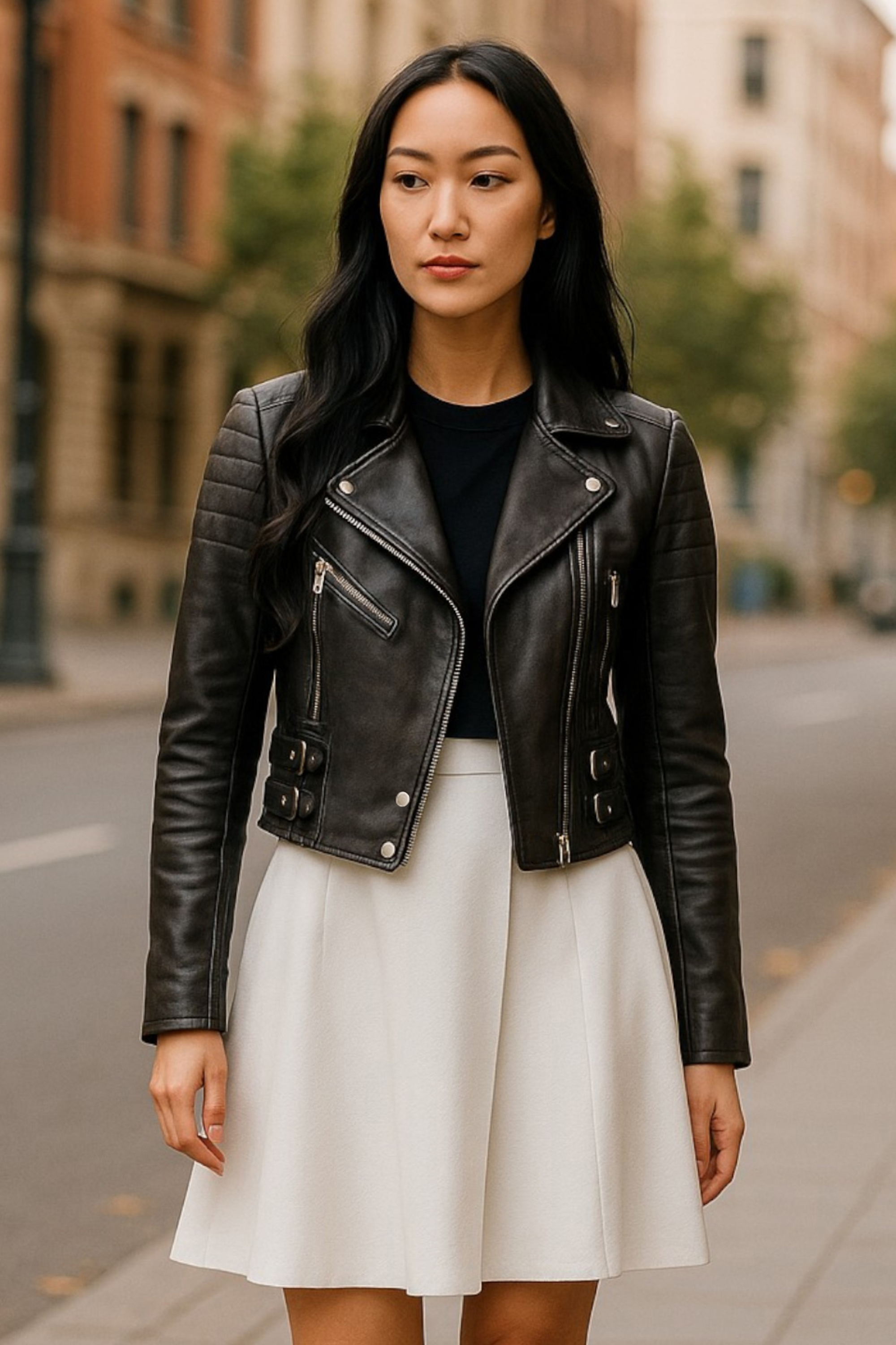 Infinity Leather Cropped Brando Leather Biker Jacket-Durban