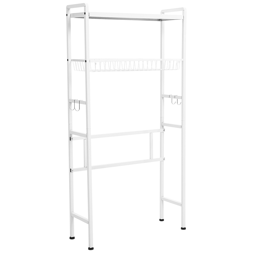 H&O Direct 2 Shelf White Washing Machine Storage Rack with Hooks