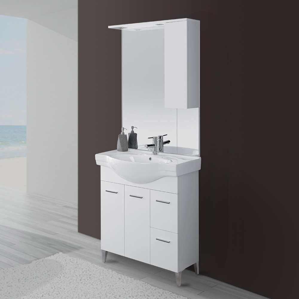 FERIDRAS Composizione bagno 2ante 2 cassetti consolle ceramica specchio 799003