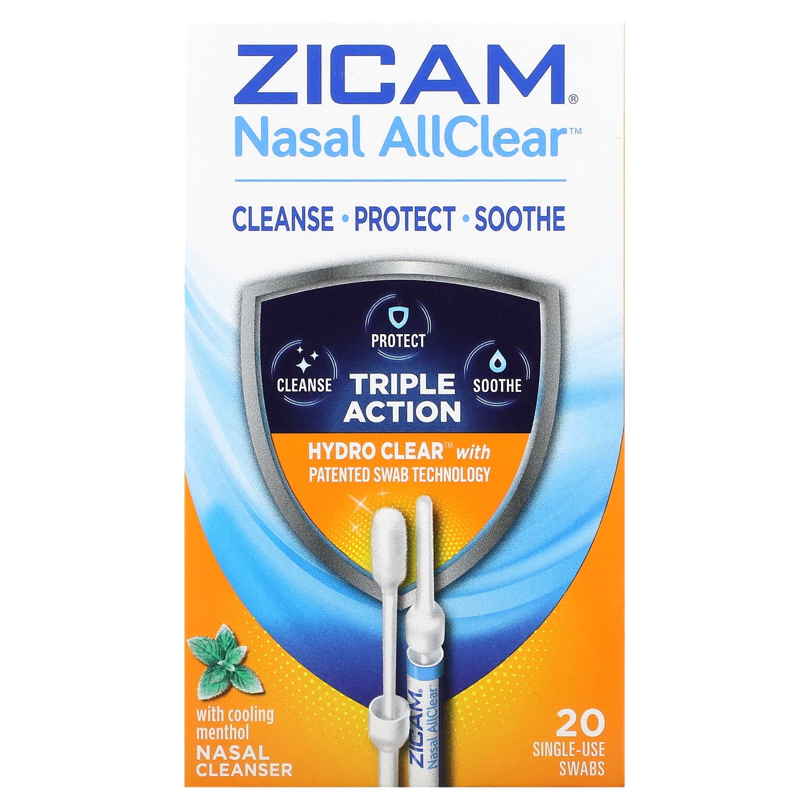 Zicam, Nasal AllClear, Nasal Wash with Cooling Menthol, 20 Disposable Swabs