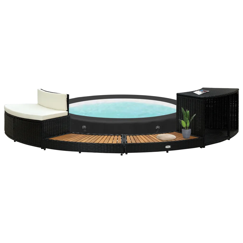 VidaXL Spa Surround Black Poly Rattan and Solid Acacia Wood