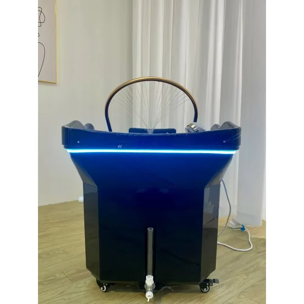PYLV Beauty salon head care spa bed with water tank mobile shampoo chair basin black portable shampoo basin with LED light fashion de