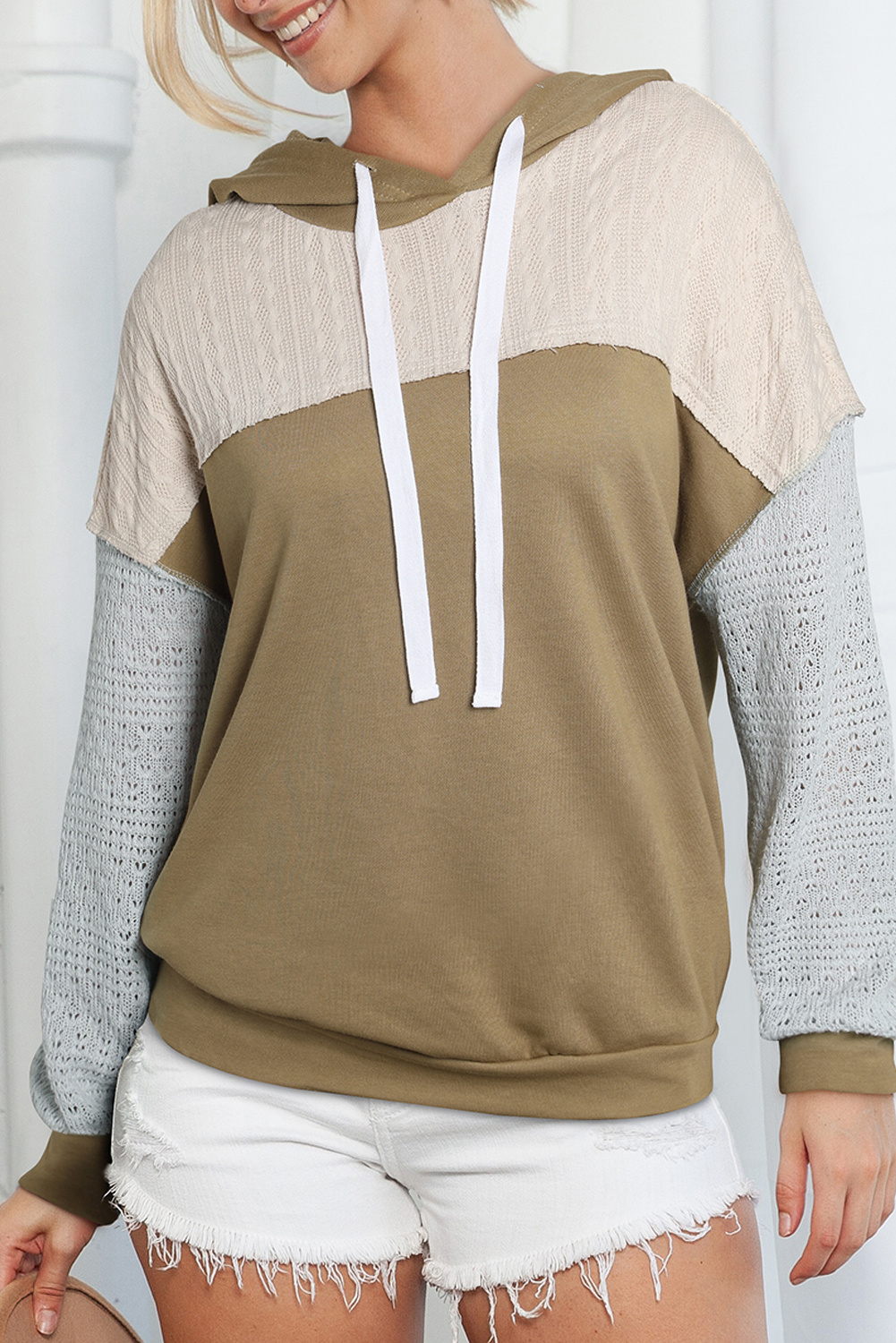 Azura Exchange Brown Colorblock Patchwork Pullover Hoodie Sweatshirts