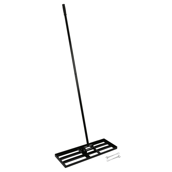 Harbour Housewares Heavy Duty Iron Lawn Levelling Rake With 1.7M Handle - Black - Garden Gardening Landscaping Leveling Tool