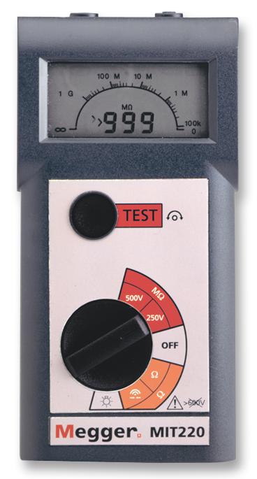 Megger MIT220 Insulation & Continuity Tester, 250V Min, 500V dc Max, 999MΩ Max, CAT III 300V
