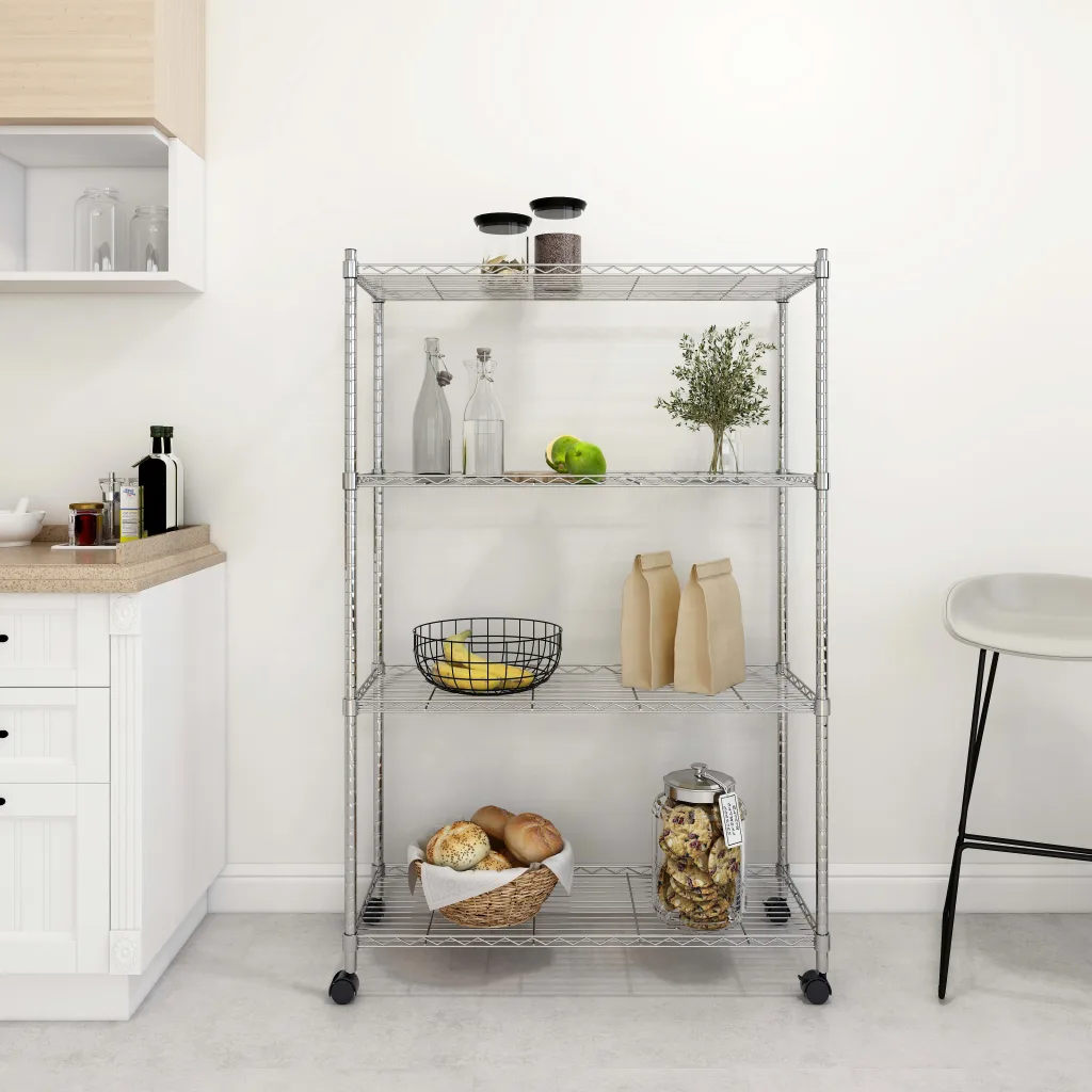 VidaXL 4-Tier Storage Shelf with Wheels 90x35x142 cm Chrome 200 kg