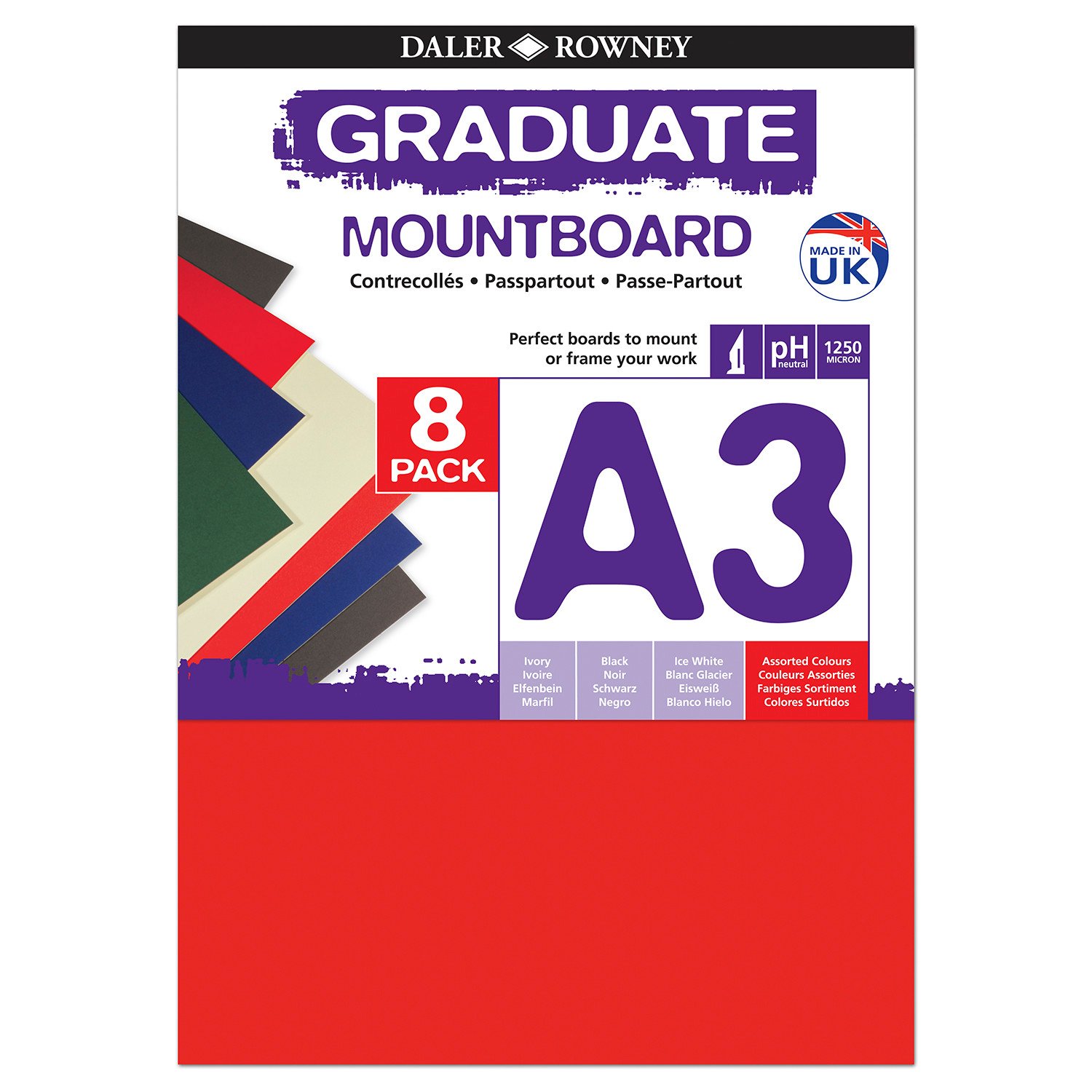 Daler-Rowney Graduate Mount Board A3 1250 Microns 8 Pack, Multi colour | Arts & Crafts > Card & Card Making Kits > Card & Card Making Kits