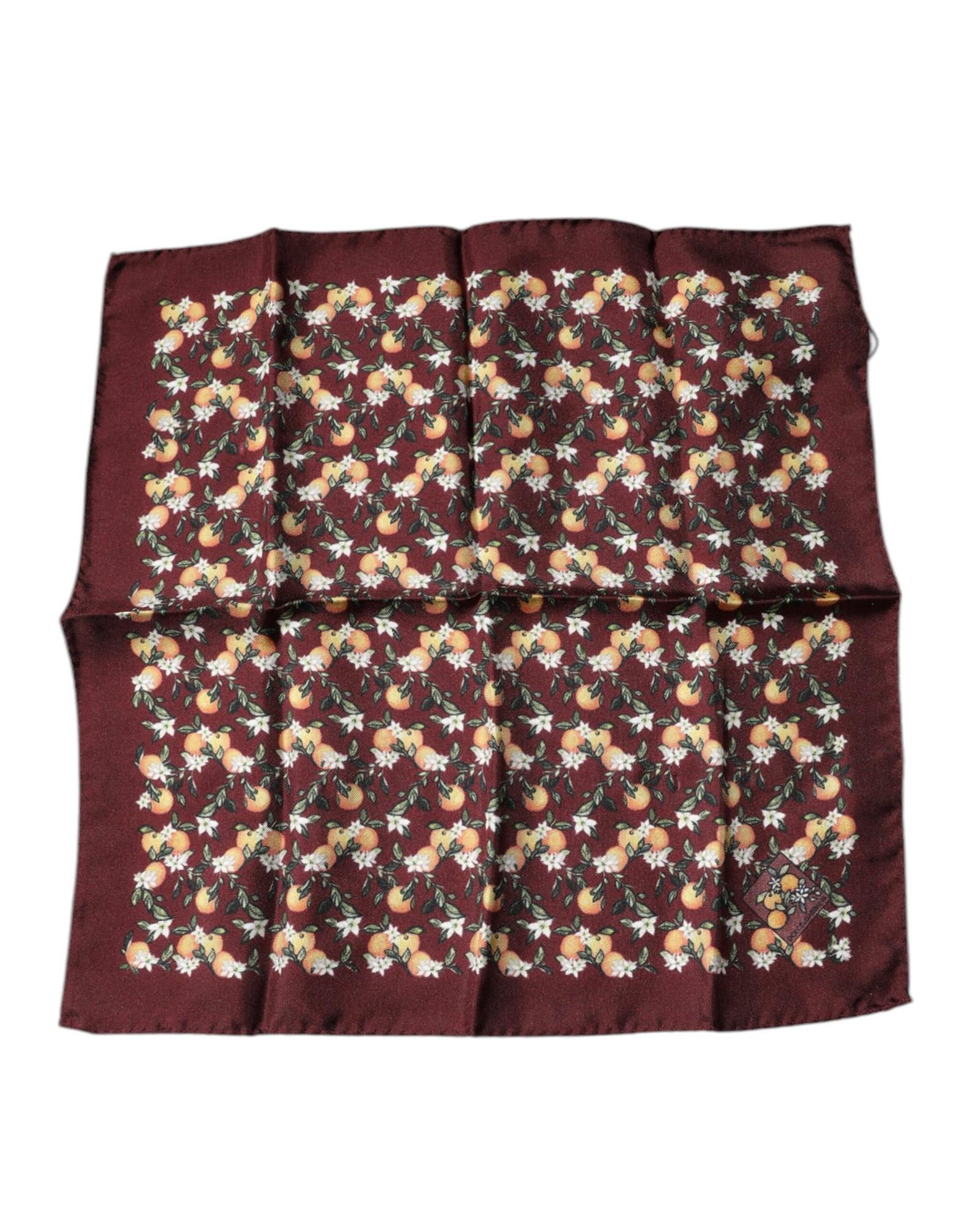 DOLCE & GABBANA Pocket Square Orange Blossom Print- Maroon Scarves