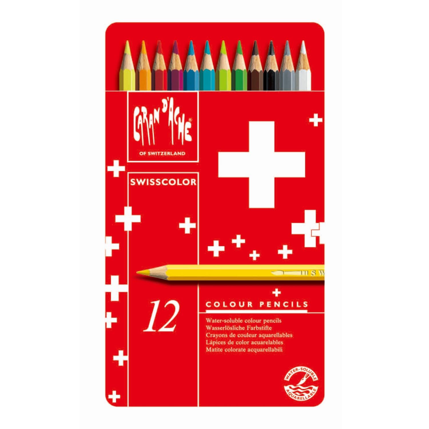 Caran D Ache Caran d'Ache Swisscolor Water-Soluble Colour Pencil Tin (Pack of 12)