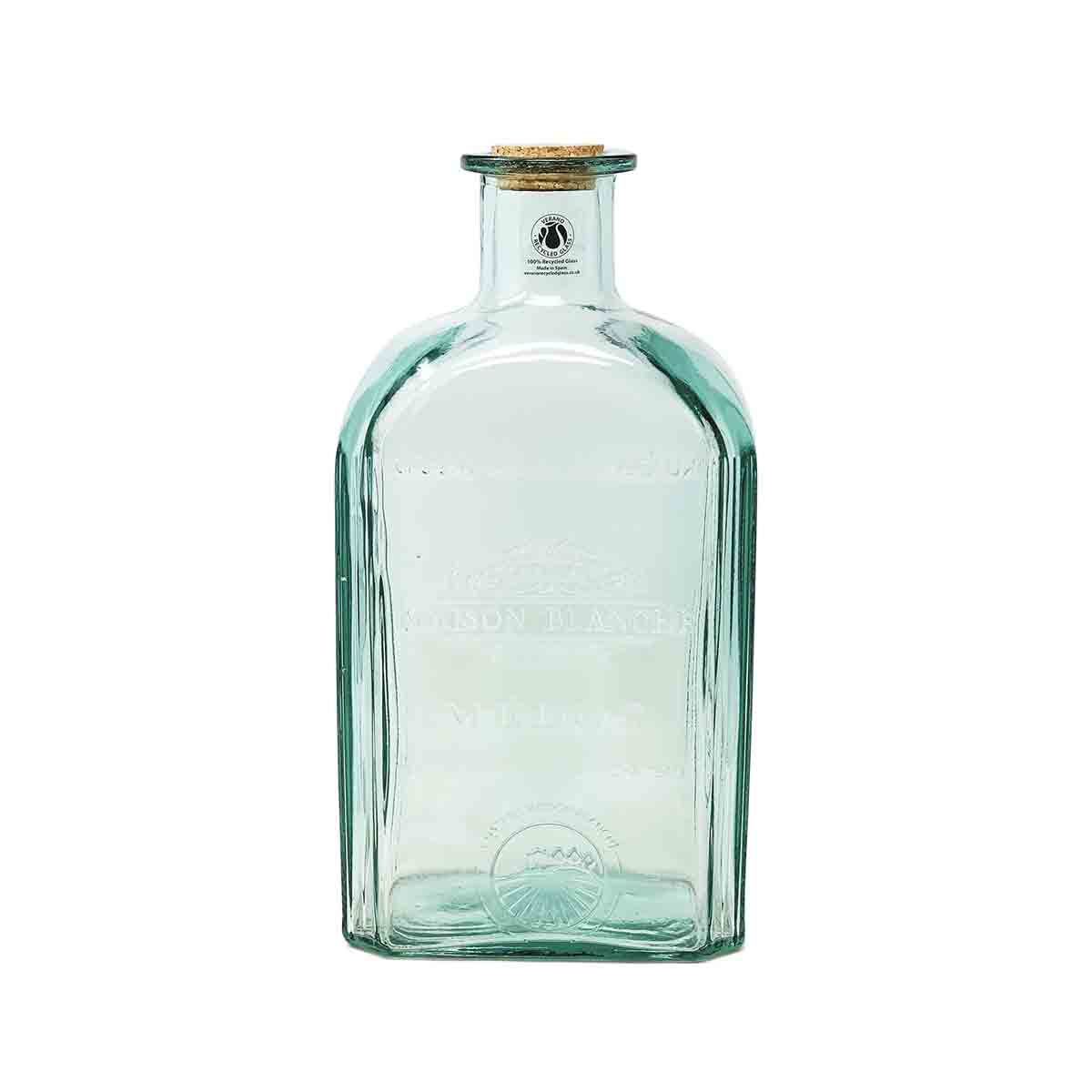 Verano Spanish Ceramics Recycled Glass Antique Clear Embossed Home Décor Large Bottle w/ Cork 4.6L