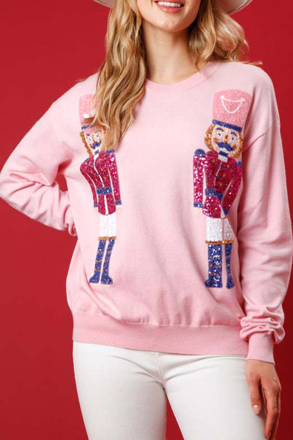 Azura Exchange Pink Nutcracker Christmas Crew Neck Sweatshirt Sweatshirts