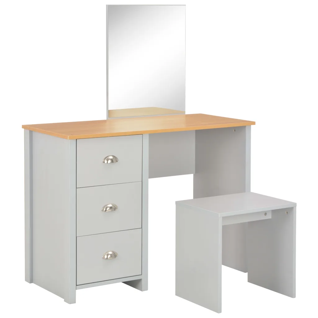 VidaXL Dressing Table with Mirror and Stool Grey 104x45x131 cm