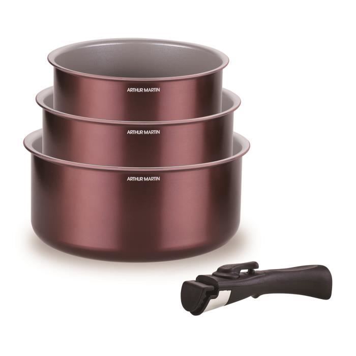 LG-Expro Set de 3 casseroles - ARTHUR MARTIN - AM1088 - Tout feux dont induction - 16/18/20 cm + 1 poignée amovible - Aluminium