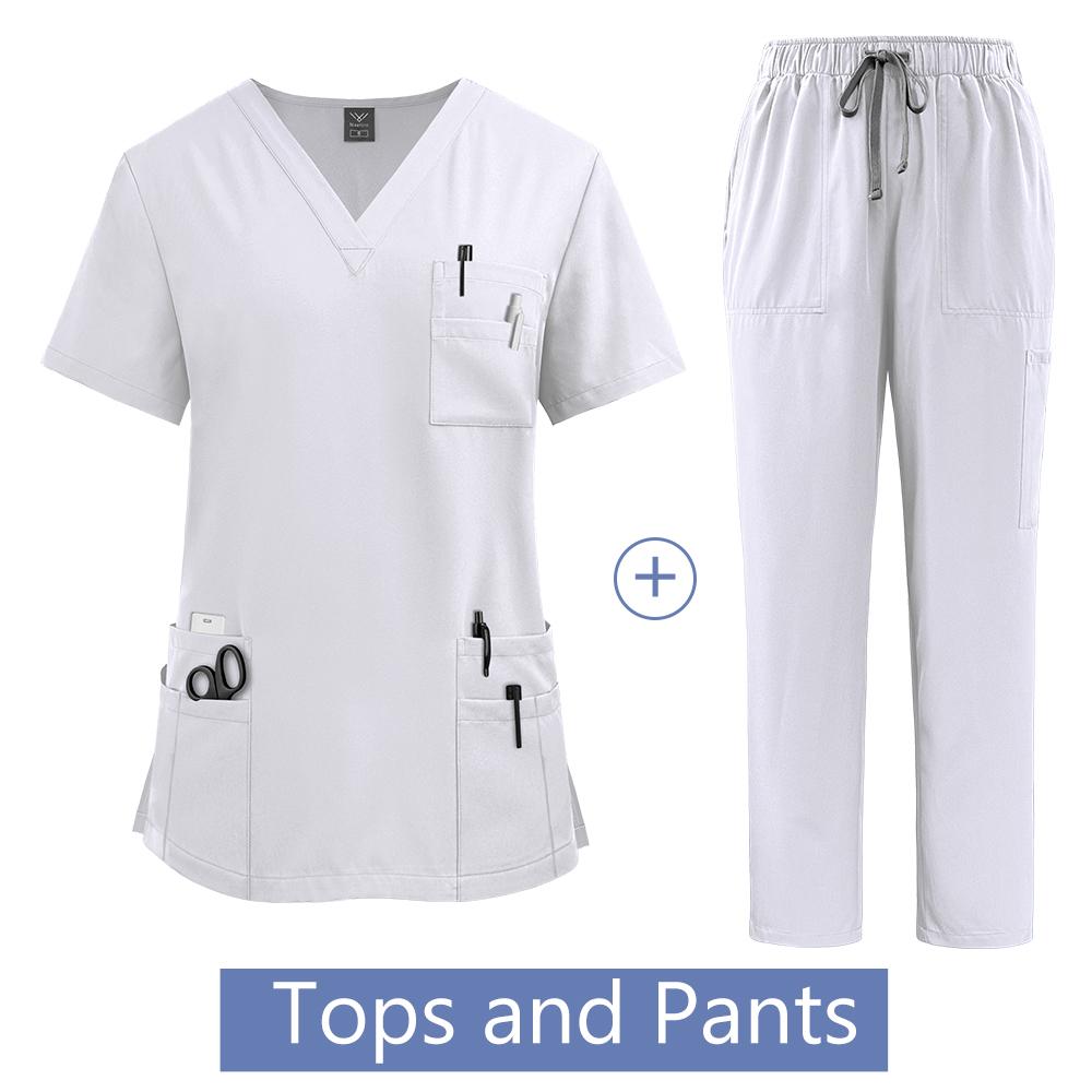 WEFT Nurses Hospital Uniforms Two Piece Stretch Straight Pants Scrubs Suits Nursing Articles Women Scrubs Spa Uniforms Sets M