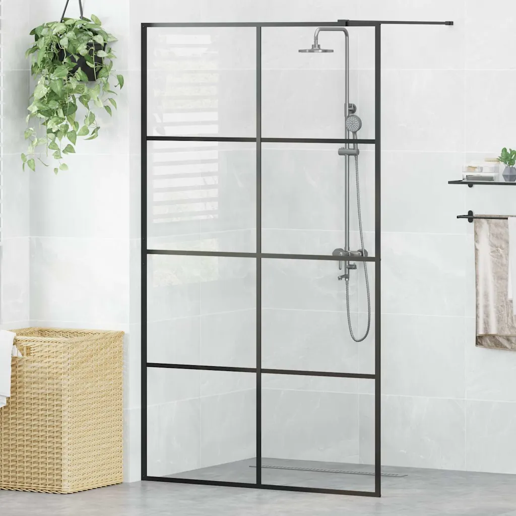 VidaXL Walk-in Shower Wall with Clear ESG Glass 115x195 cm Black