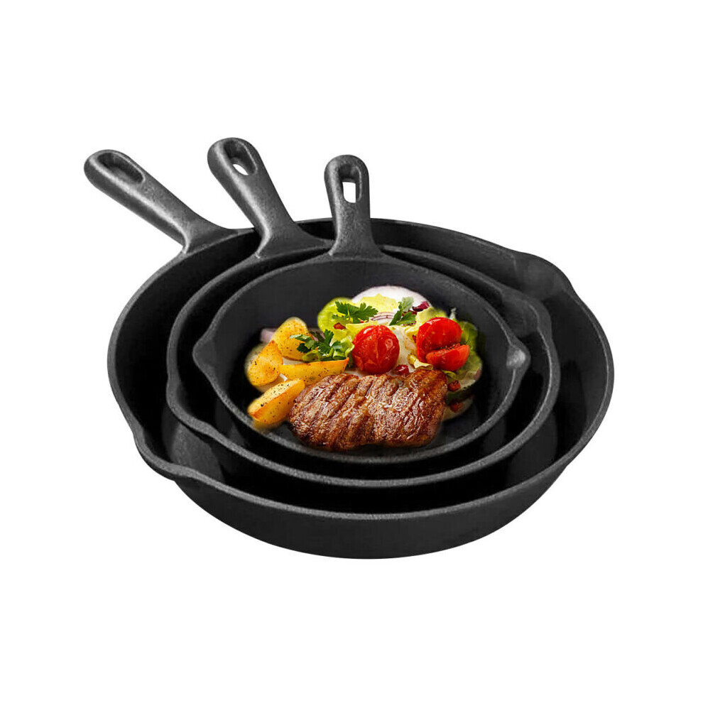 Unbranded 3pcs Cast Iron Non-stick Frying Griddle Pan Barbecue Skillets