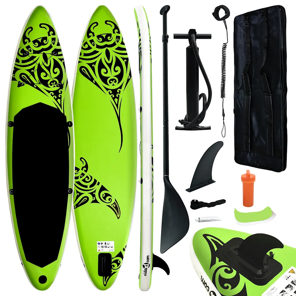 VidaXL Inflatable Stand Up Paddleboard Set 366x76x15 cm Green