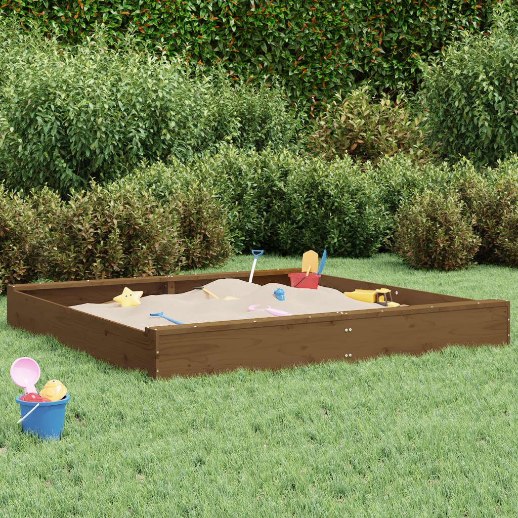 VidaXL (honey brown pine, 160 x 160 x 20 cm) vidaXL Sandbox with Seats Kids Toy Outdoor Sandpit Square Solid Wood Pine