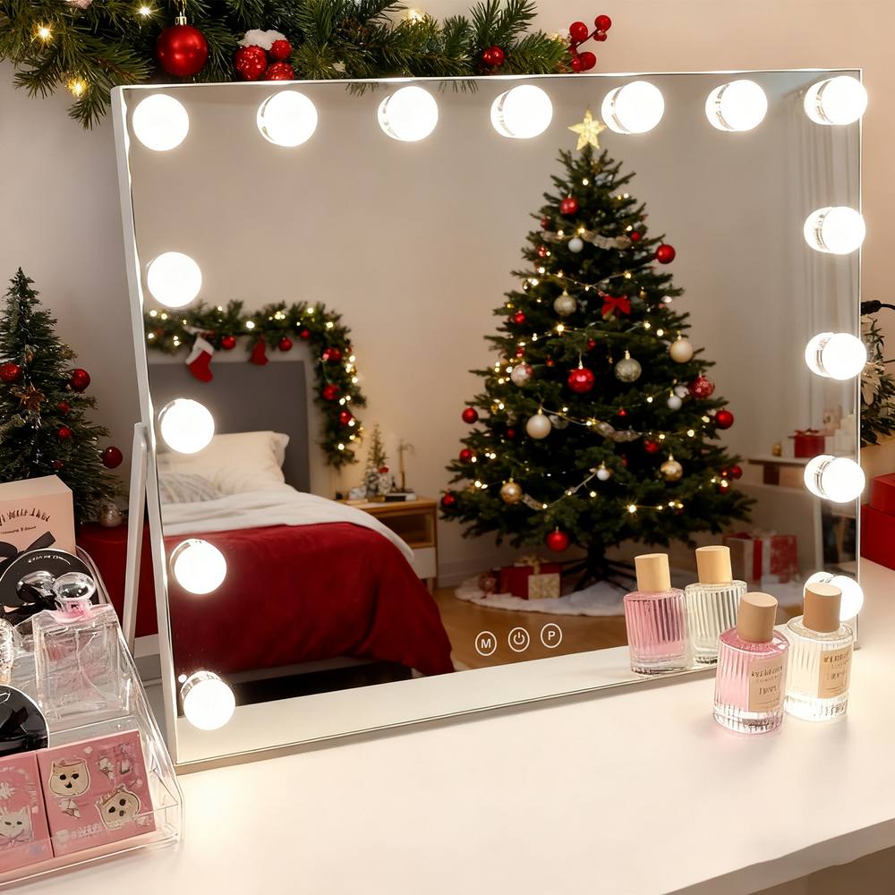 INMTFEI White Hollywood Vanity Mirror With 15 Bulbs 58x46 Cm