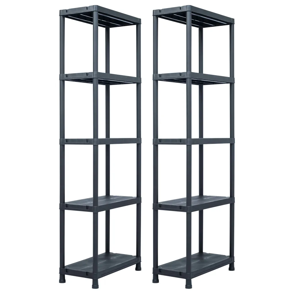 VidaXL Storage Shelf Racks 2 pcs Black 125 kg 60x30x180 cm Plastic
