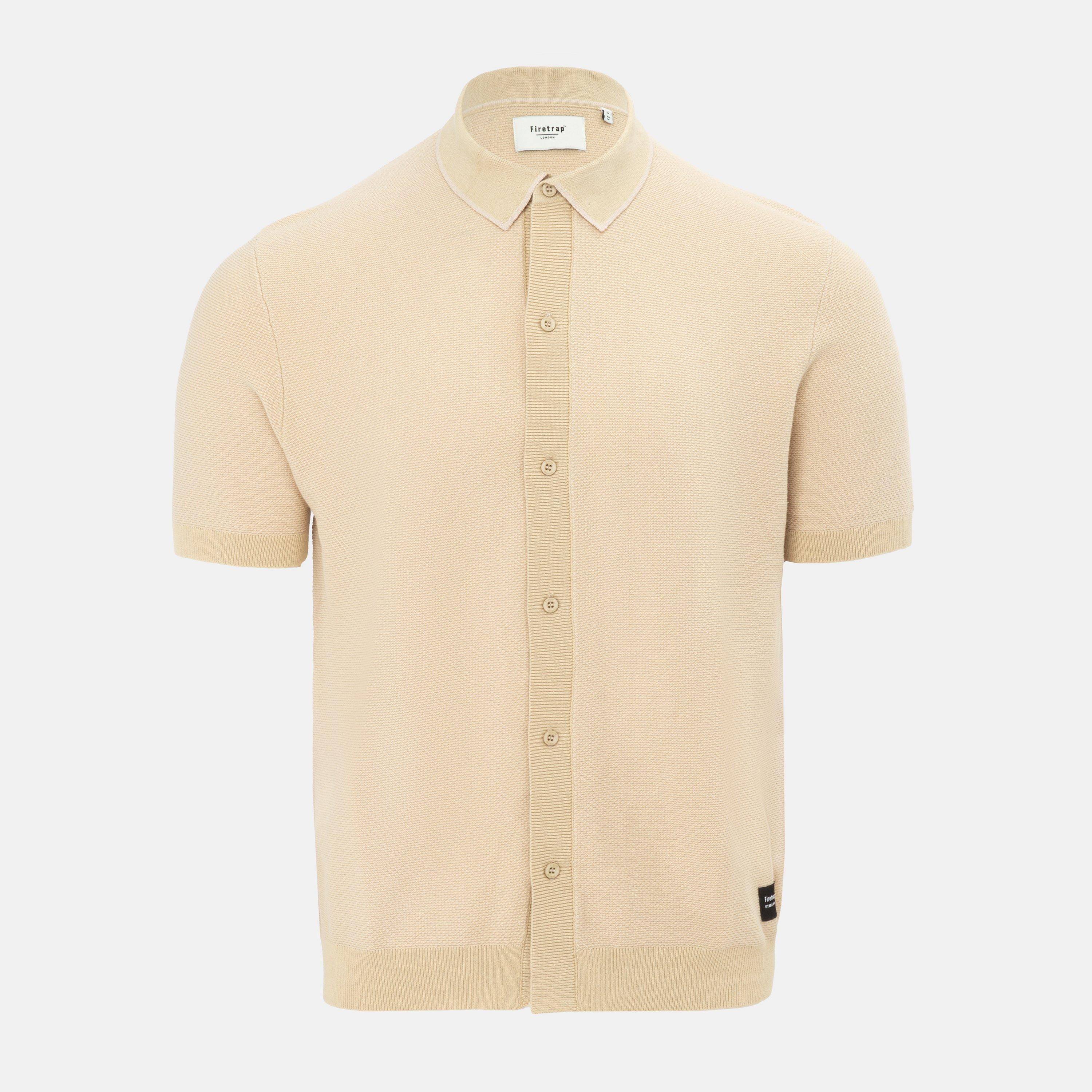 Firetrap Short Sleeve Knit Polo Shirts Cardigan - Beige