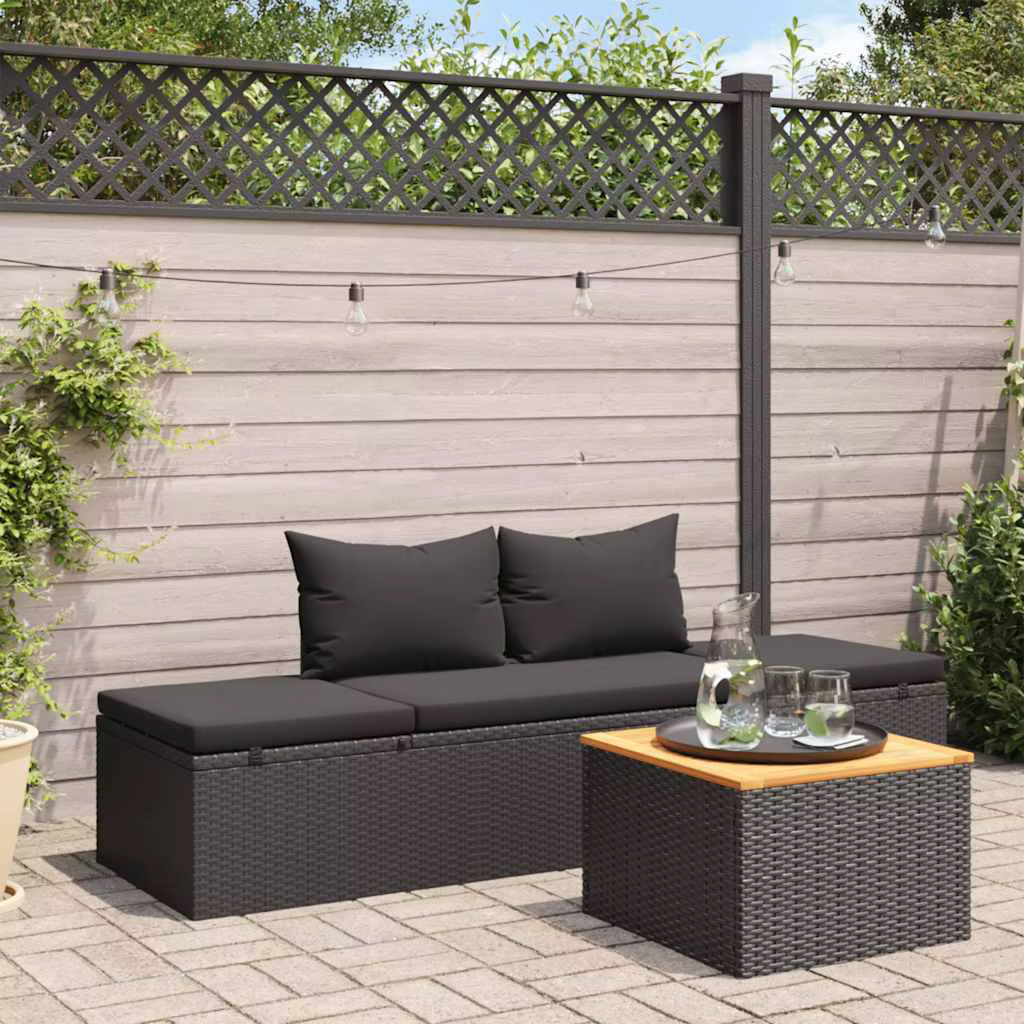 VidaXL House of Vida  solseng med hynder polyrattan sort