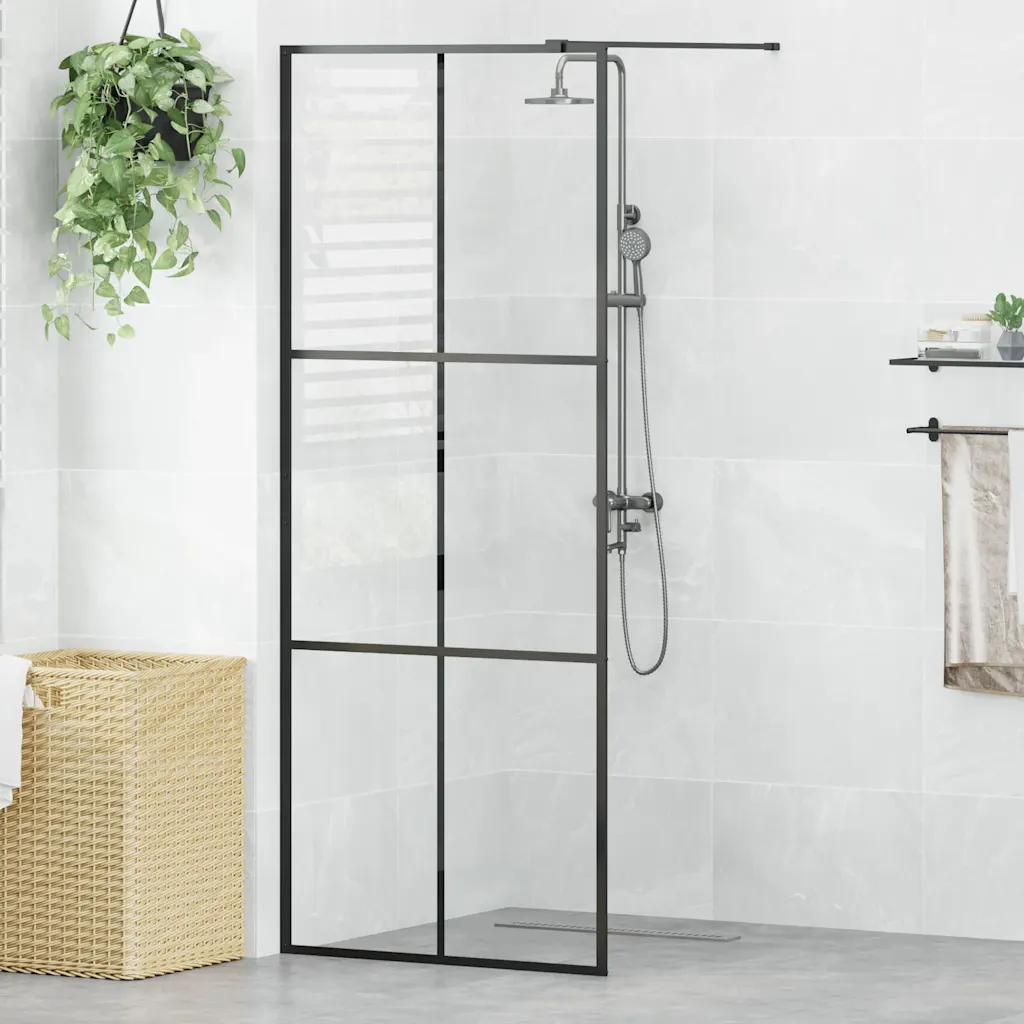 VidaXL Walk-in Shower Wall with Clear ESG Glass 80x195 cm Black