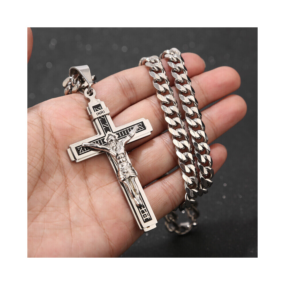 Stainless Steel Crucifix Jesus Cross Necklace Pendant Multilayer Jesus Christ Crucifix Necklaces with 24'' Chain Top