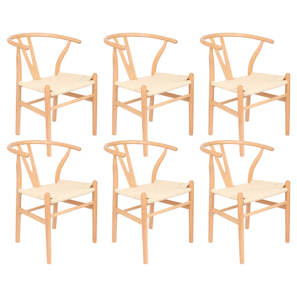 Nicholas Winter Beech Wooden Wishbone Dining Chairs - Natural - Set of 6