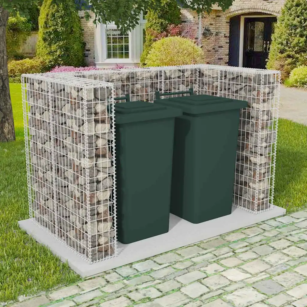 VidaXL Gabion Double Wheelie Bin Surround Steel 180x100x120 cm
