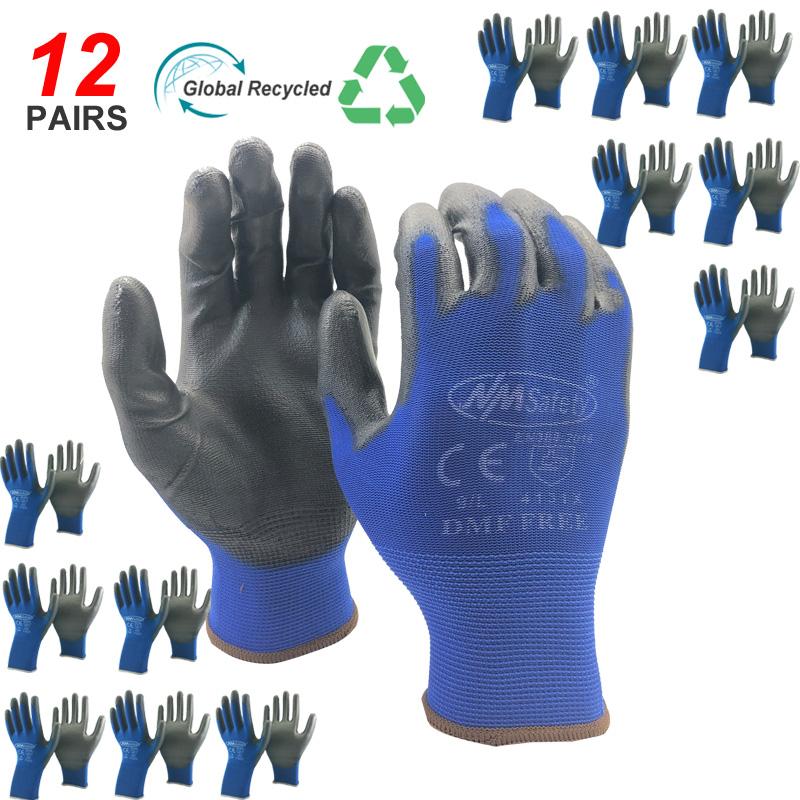 Binchi Protective Equipment 24 Pieces/12 Pairs Garden Man Safety Gloves with Knitted Red Nylon Dipped PU Nitrile Coated Palm Security Protective Work Gloves L