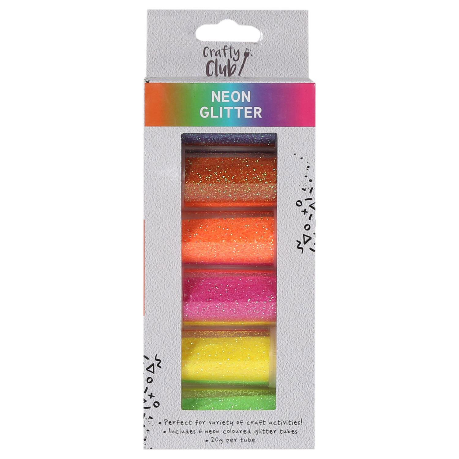 Crafty Club Pack of Six Neon Glitter Tubes