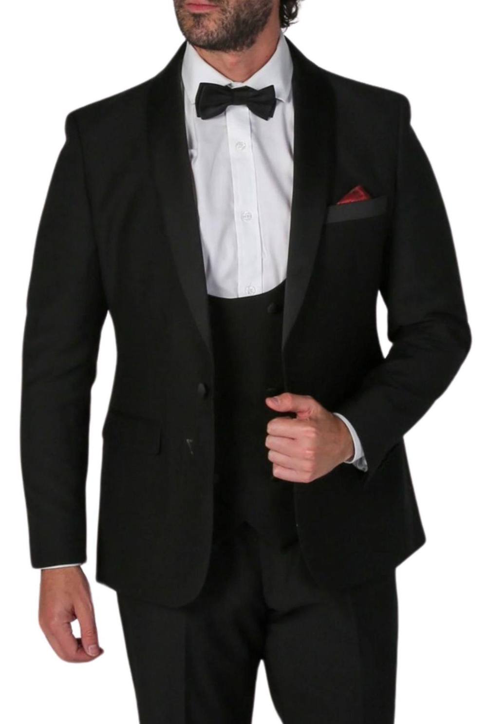 Paul Andrew Men Ford - Black 3 Piece Tuxedo Suit | Size: 40R