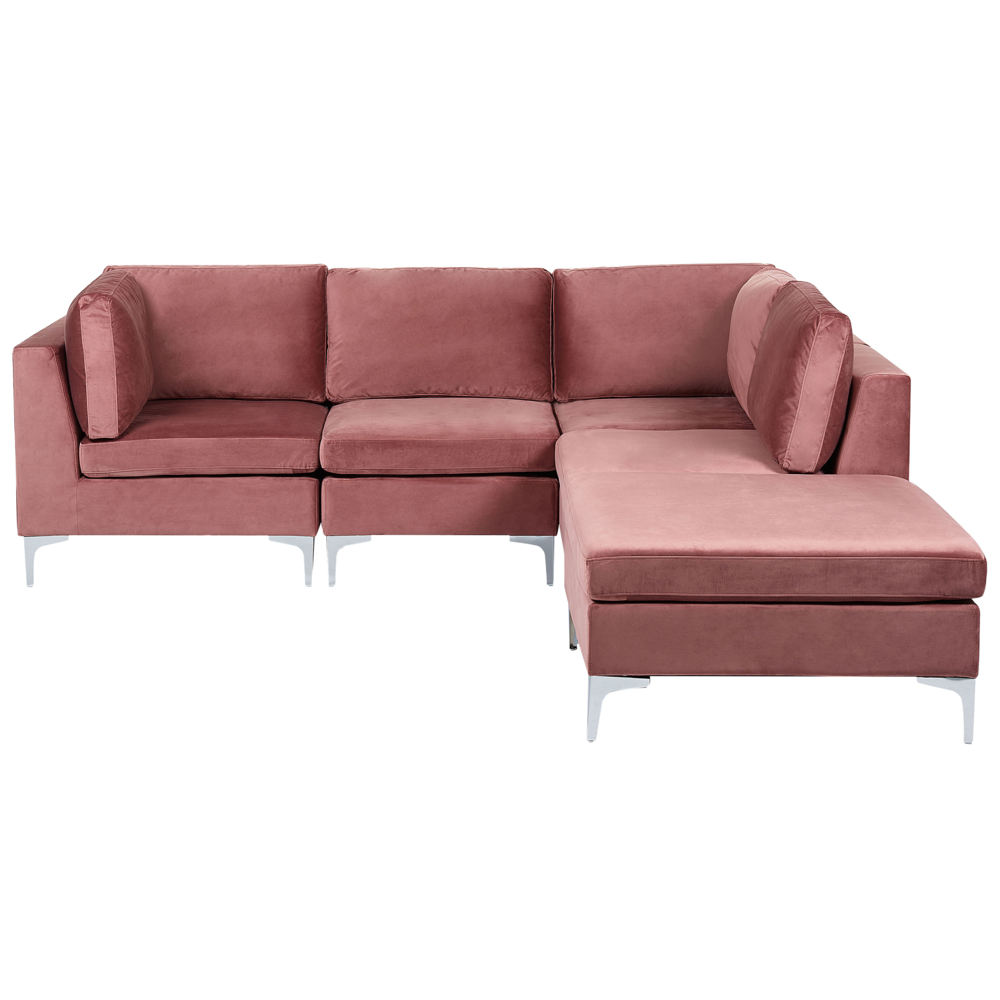 Beliani Left Hand 4 Seater Modular Velvet Corner Sofa With Ottoman Pink Evja