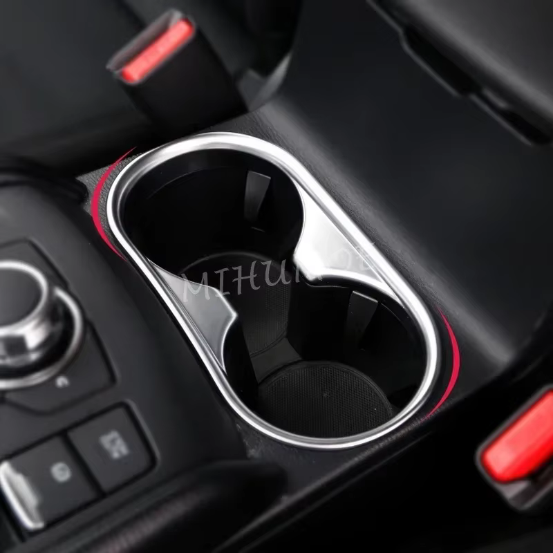 MIHUMOE Matte Chrome Cup Holder Surrounds Cover For Mazda Cx-5 Kf 2017 2018 2019 2020 2021 2022 2023 2024