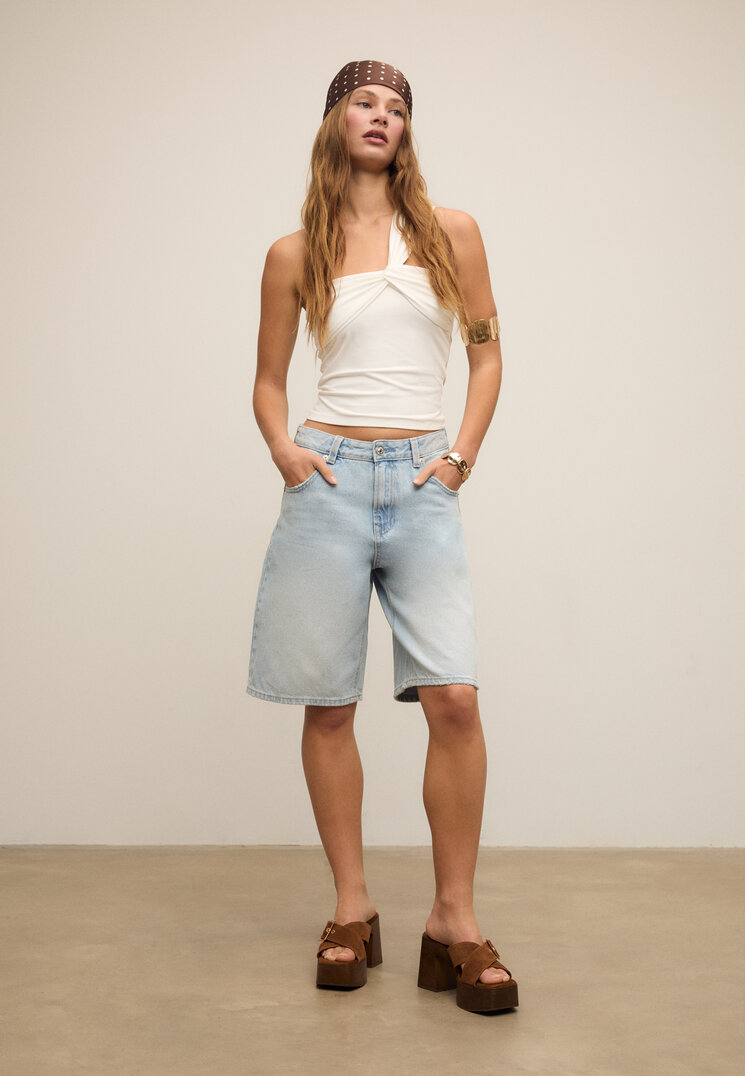 Stradivarius D95 Bermuda jorts Blue denim 8