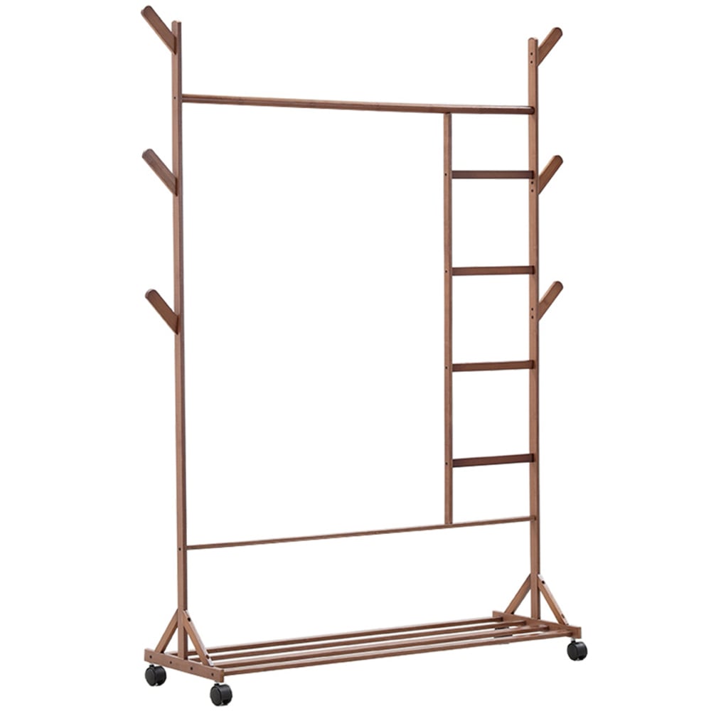 Living And Home Brown Bamboo Freestanding Clothing Rack With Storage Shelf