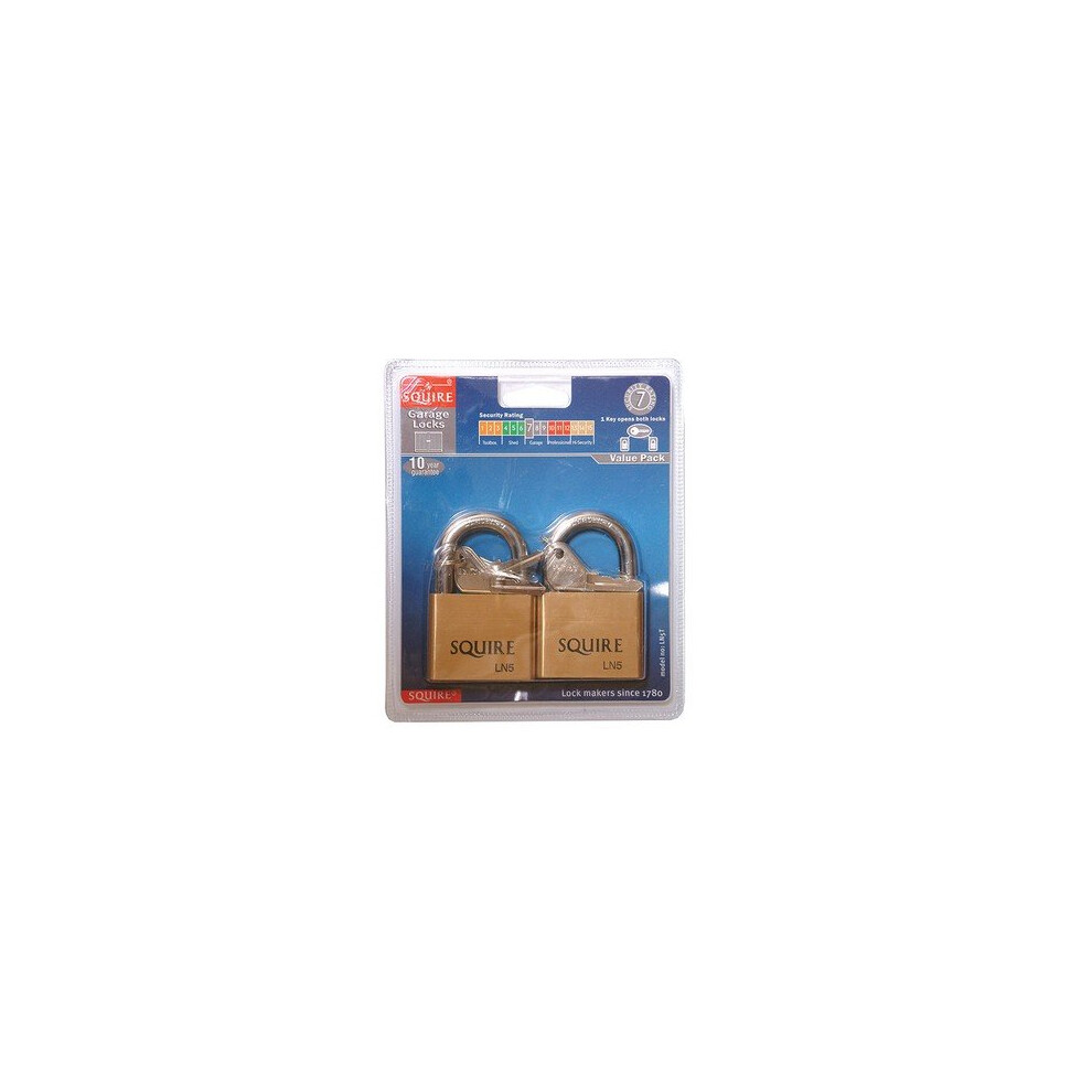 Squire Ln5t Lion Brass Padlocks 5-pin 50mm Twin Pack Hsqln5t