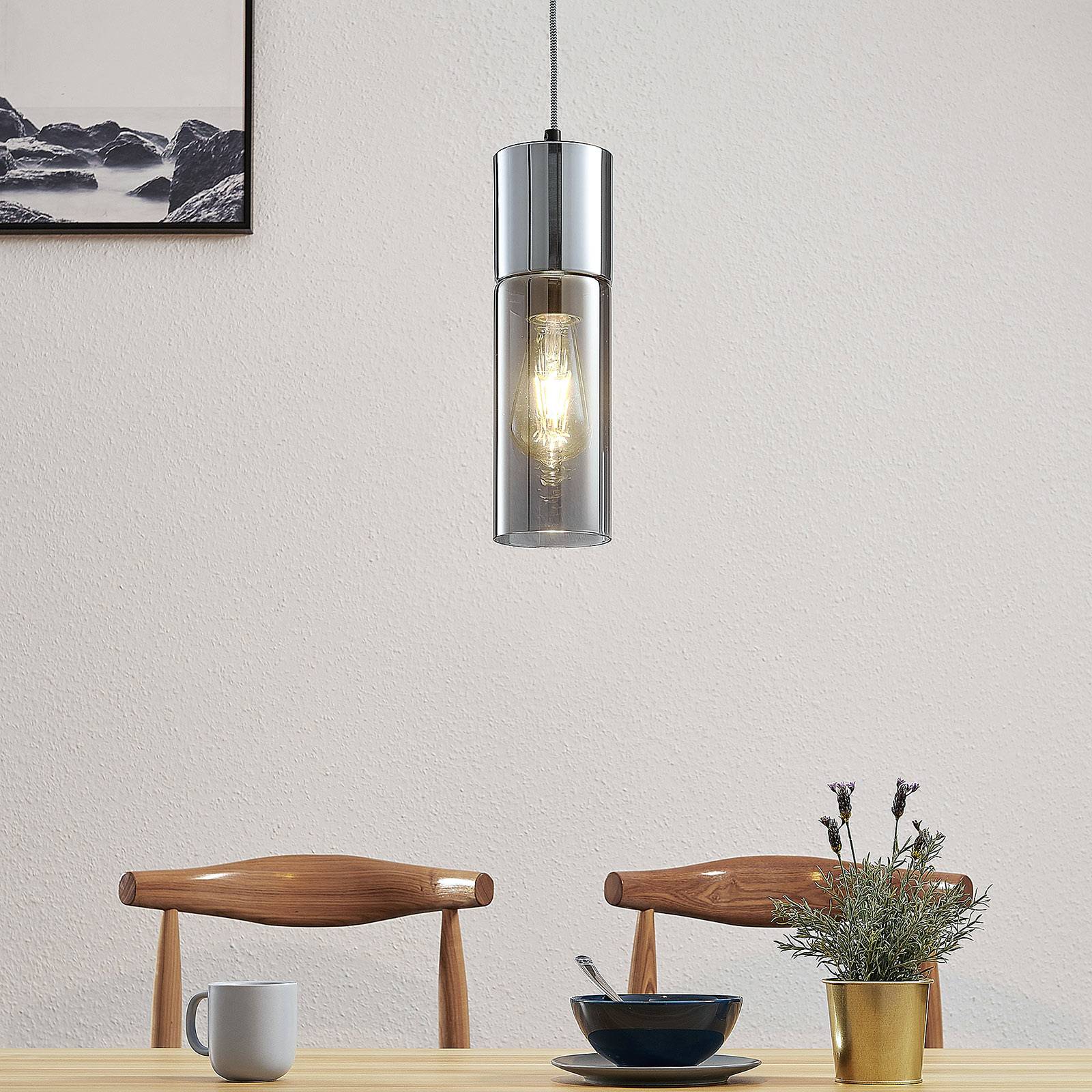 Lampenwelt.com Eleen pendant lamp with smoked glass cylinder