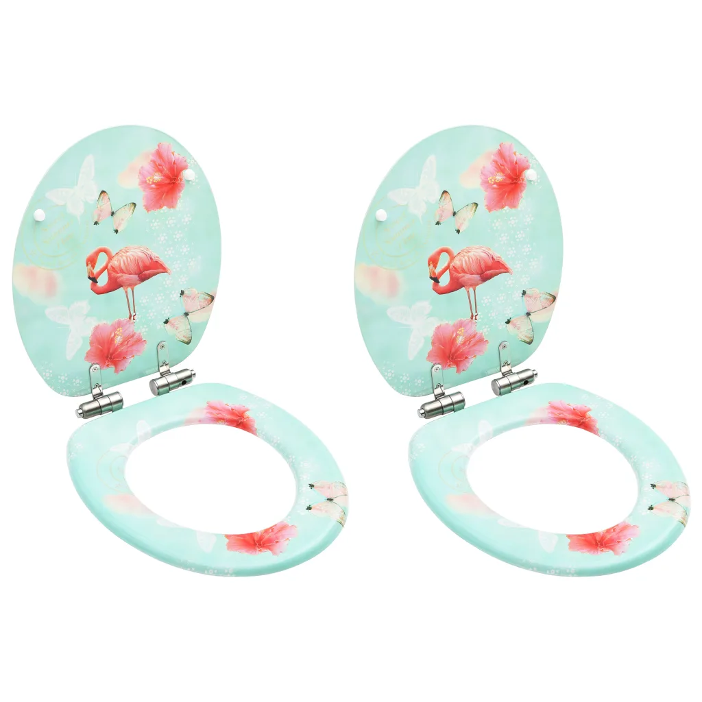 VidaXL WC Toilet Seats with Soft Close Lid 2 pcs MDF Flamingo Design