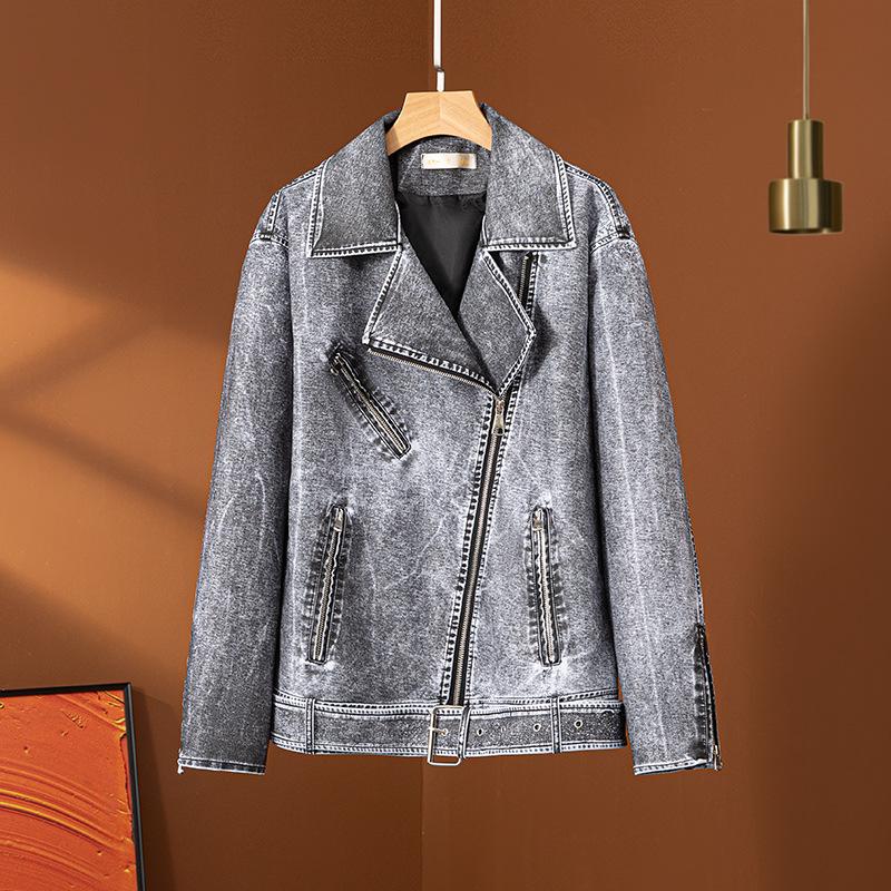 Avant-Garde Loose Slimming Washed Faded Leather Jackets for Men and Women Leather Jackets L