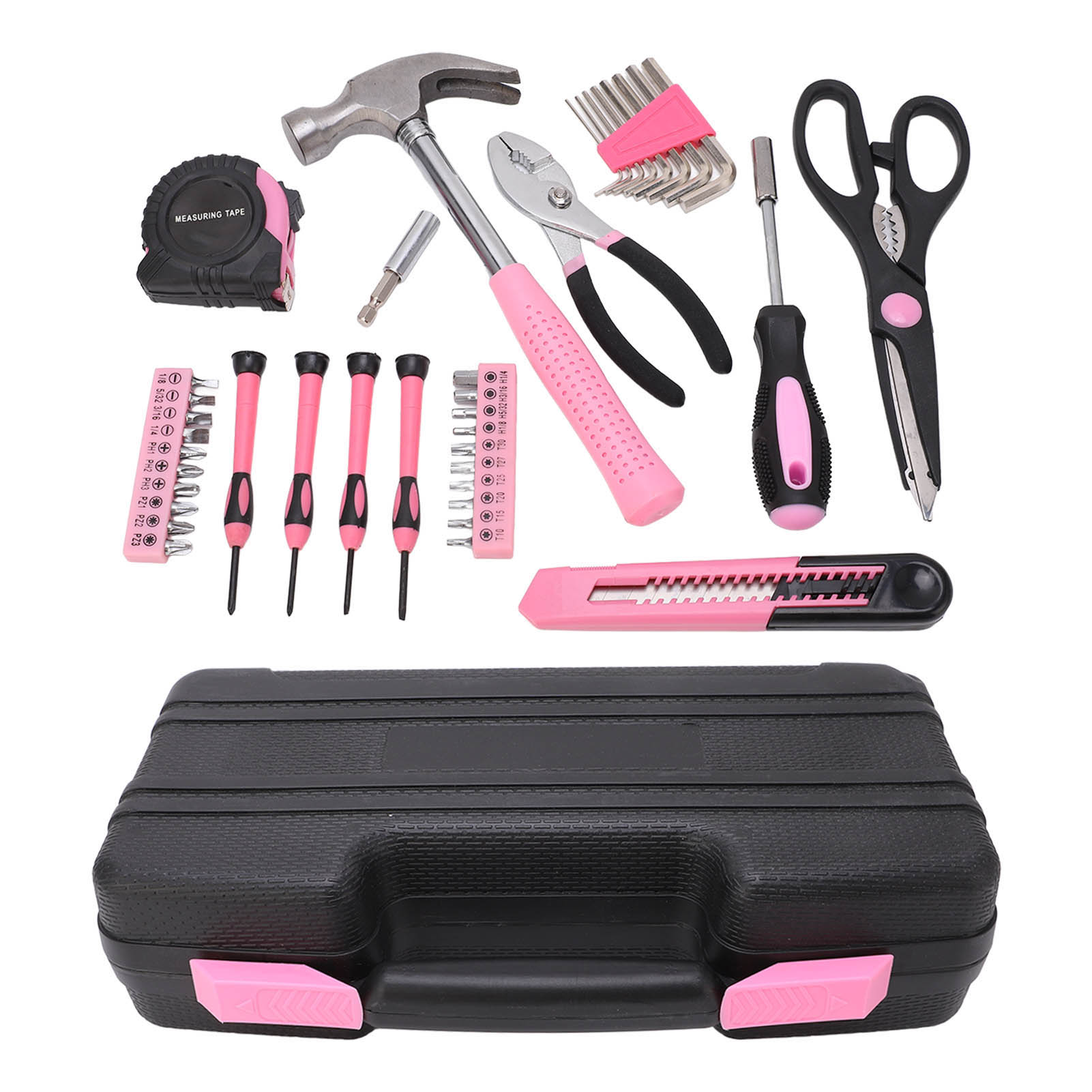 Vestidos 39 Pcs Household Tool Kit Pink Portable Hand Toolbox Hammer Screwdriver Wrench Repair Maintenance