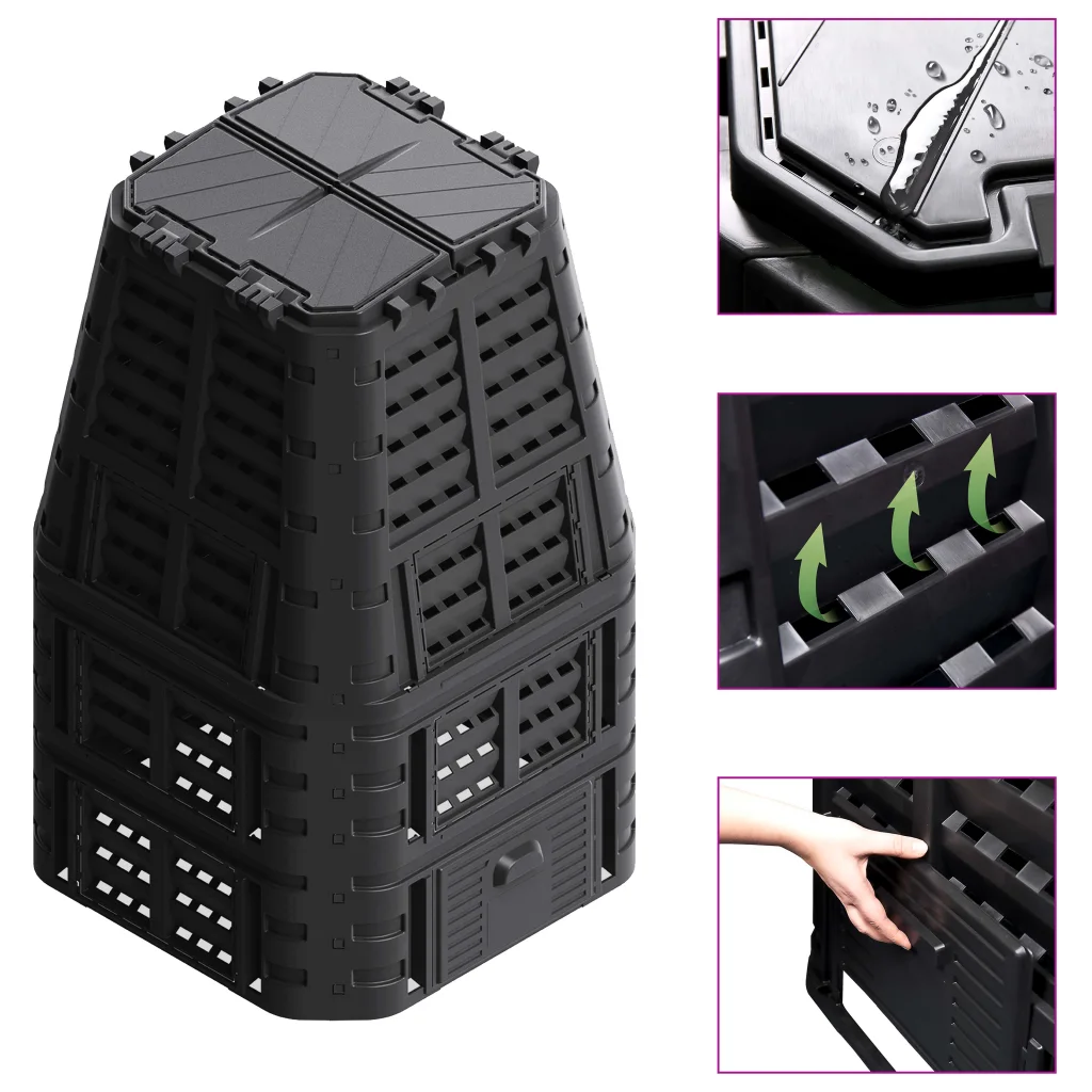 VidaXL Garden Composter Black 93.3x93.3x146 cm 1000 L