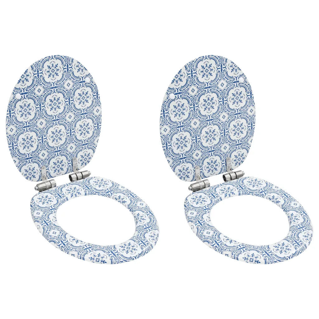 VidaXL WC Toilet Seats 2 pcs with Soft Close Lids MDF Porcelain Design