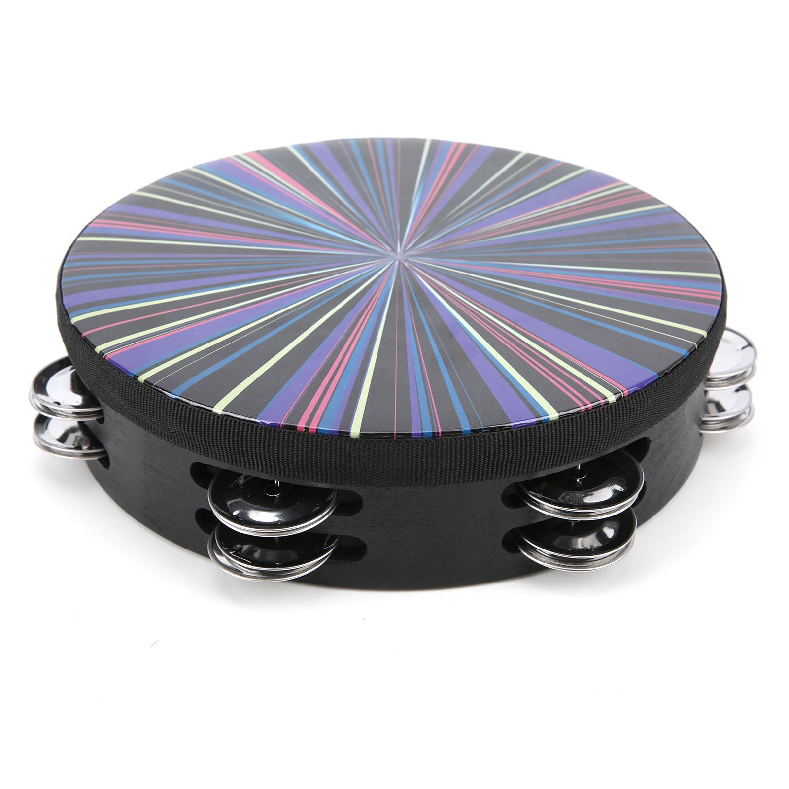 COSYHOME Hand Tambourine Double Row Percussion Polyester Drum Skin Solid Wood Instrument 8?inchColorful Rays