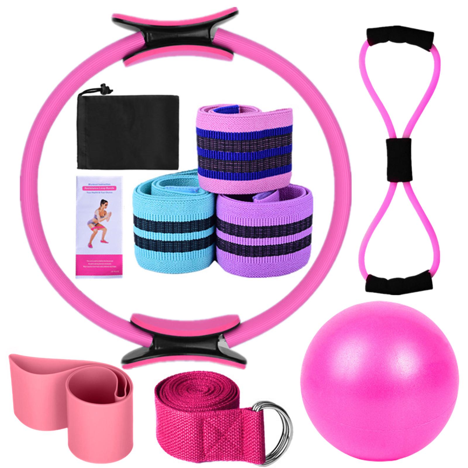Binchi Keji Travel Yoga Sets for Women Pilates At Home Equipment Pilates Magic Ring Booty Bands for Working Out Glutes Yoga Ball for Stretching pink