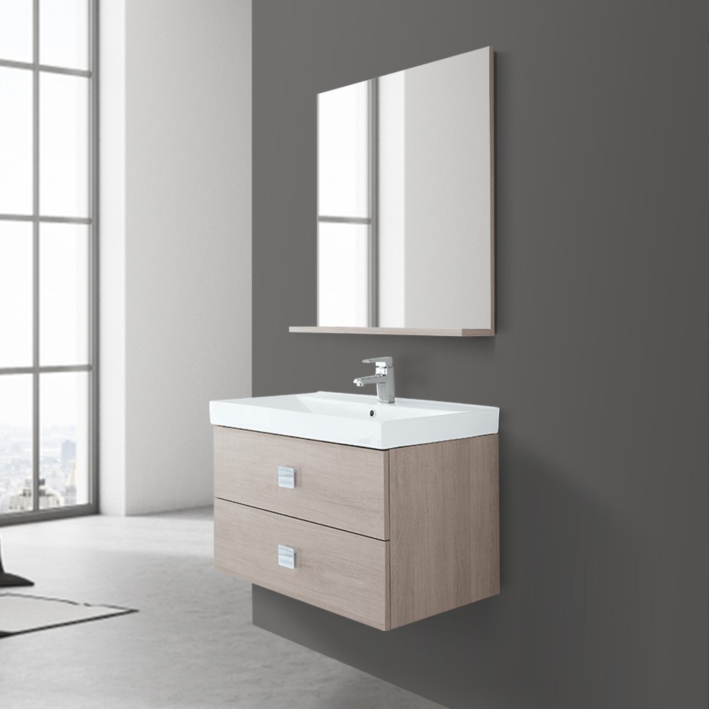 BricoIo FERIDRAS  Composizione bagno mobile sospeso lavabo + specchio rovere chiaro 60605